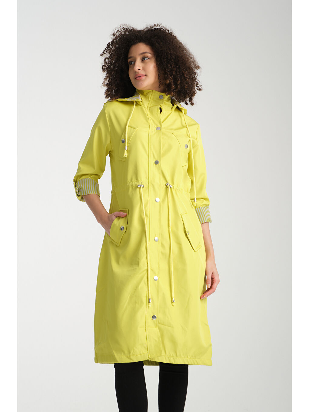 Sarı Kadın Uzun Trençkot 8154-2