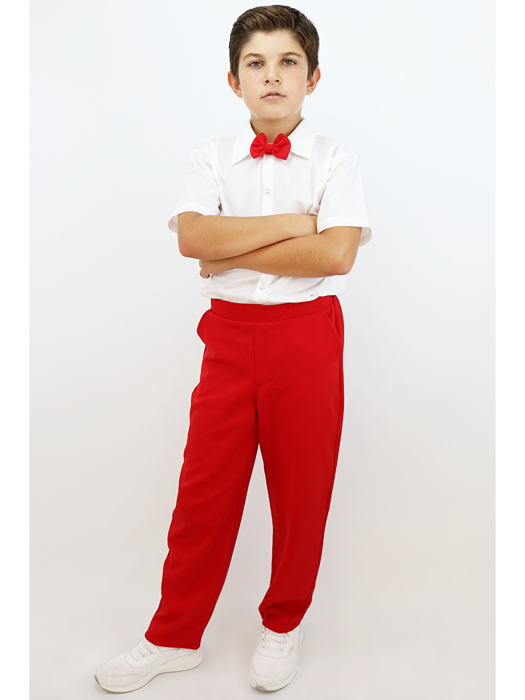 Beyaz Erkek Çocuk Santino Papyonlu Alt Üst Takım 23 Nisan 29 Ekim 10 Kasım 19 Mayıs Gösteri Kıyafeti-1