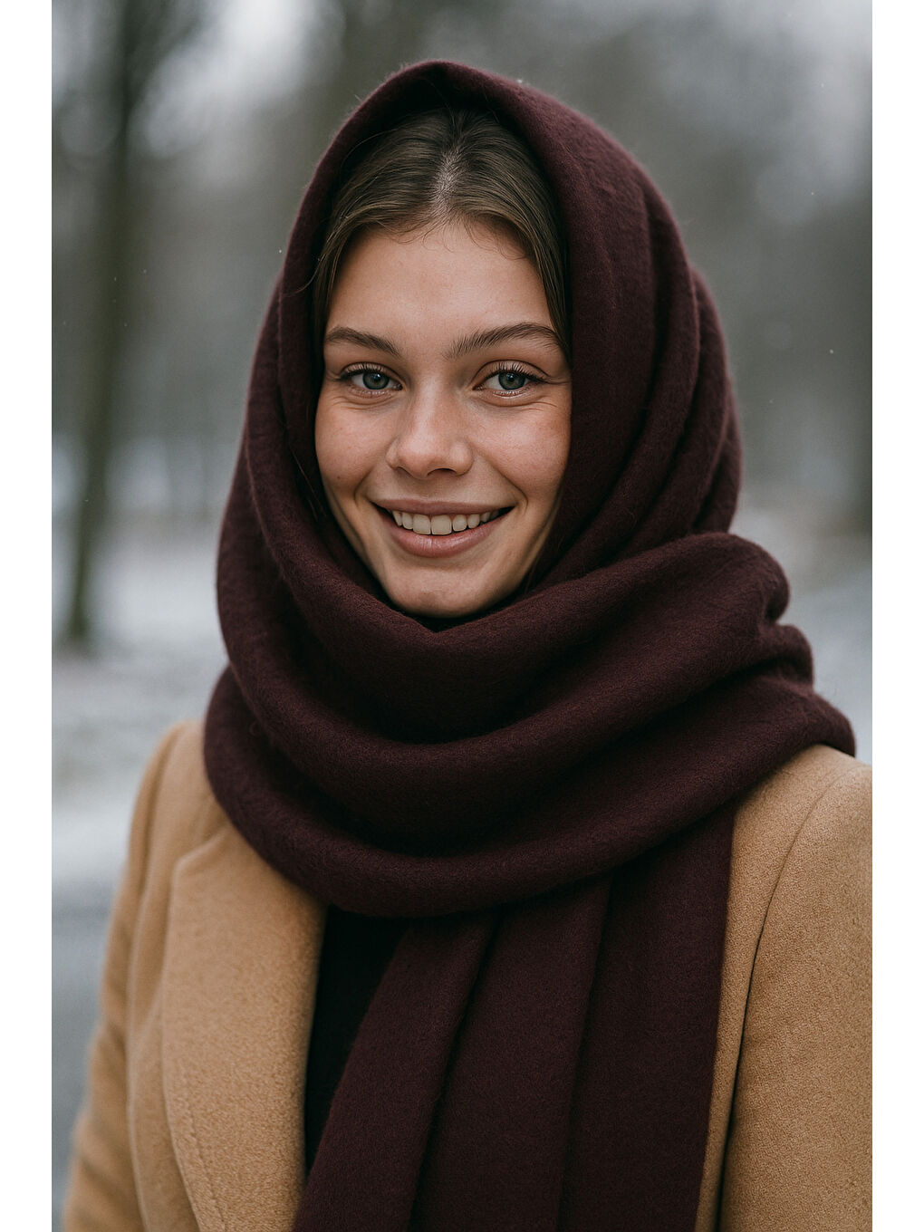 Kahverengi Acı Kahve Püsküllü Atkı – Şal Ve Geniş Yapı, Soğuk Hava Için Ideal Sal1296-2