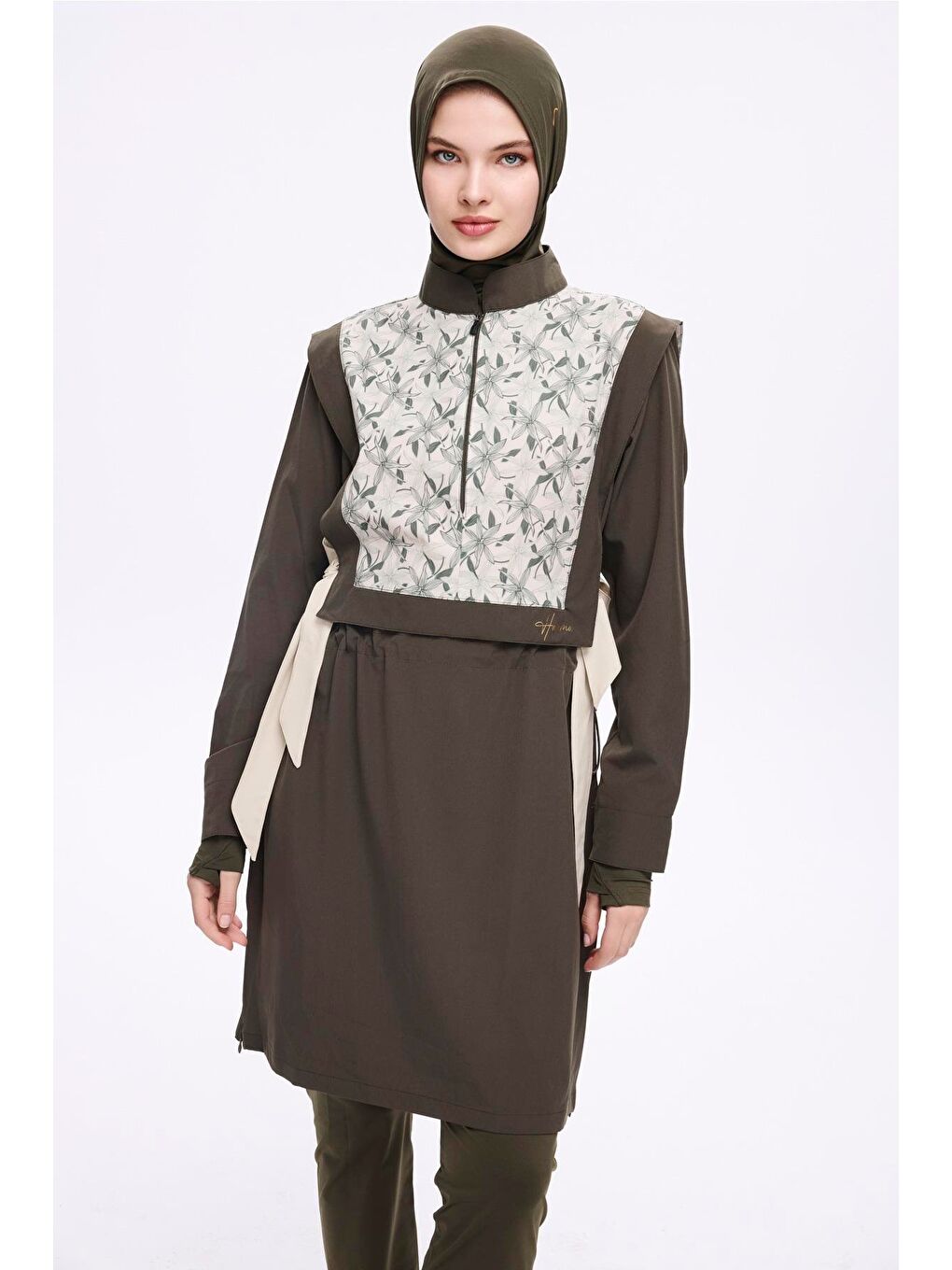 Kurdela Detaylı Haki 5 Parça Tam Tesettür Mayo Takımı 5008-1