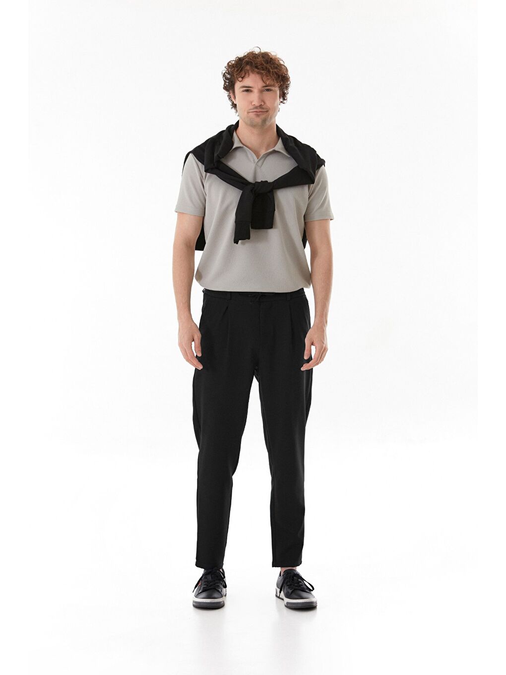 Siyah Beli Lastikli Bağlamalı Regular Fit Erkek Pantolon