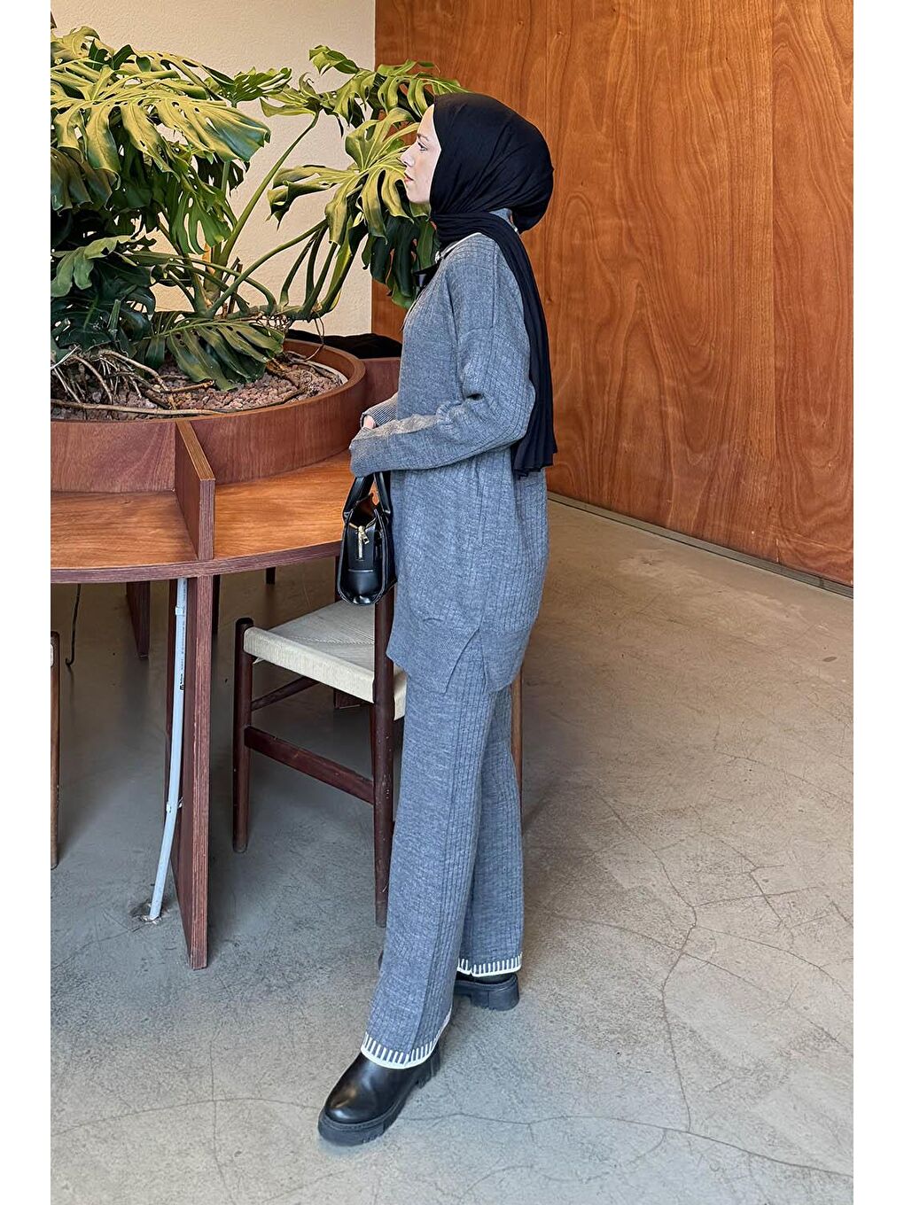 Kurdela Detaylı Triko Takım Gri-1