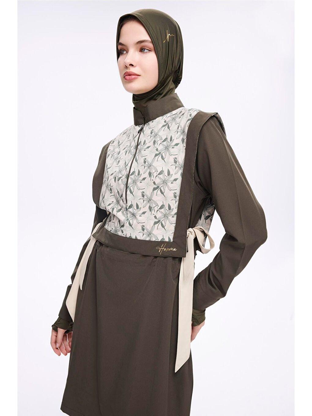 Kurdela Detaylı Haki 5 Parça Tam Tesettür Mayo Takımı 5008-2
