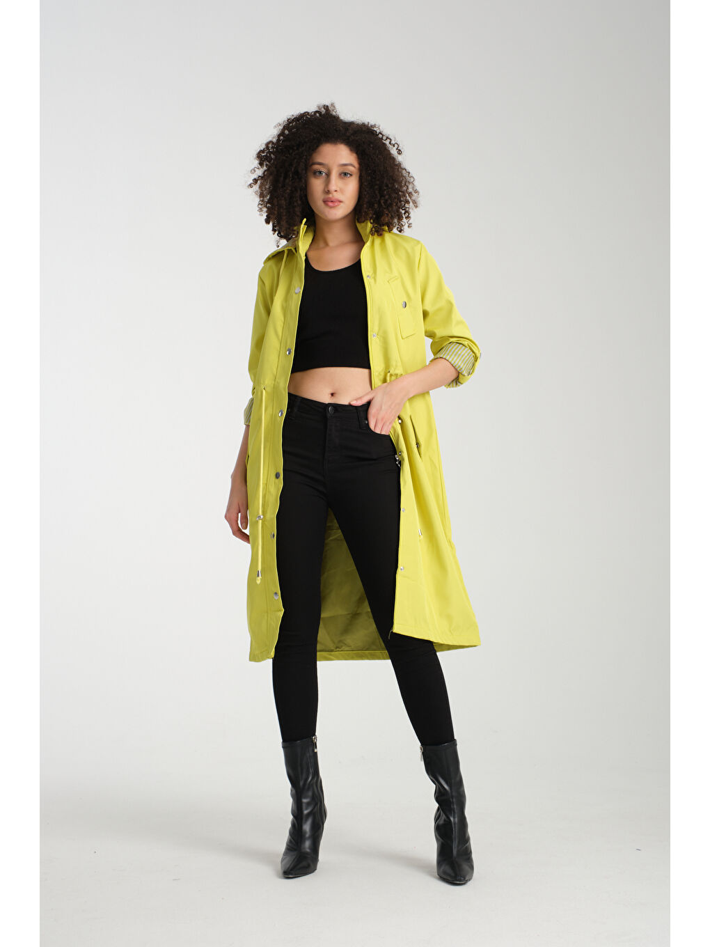 Sarı Kadın Uzun Trençkot 8154-4