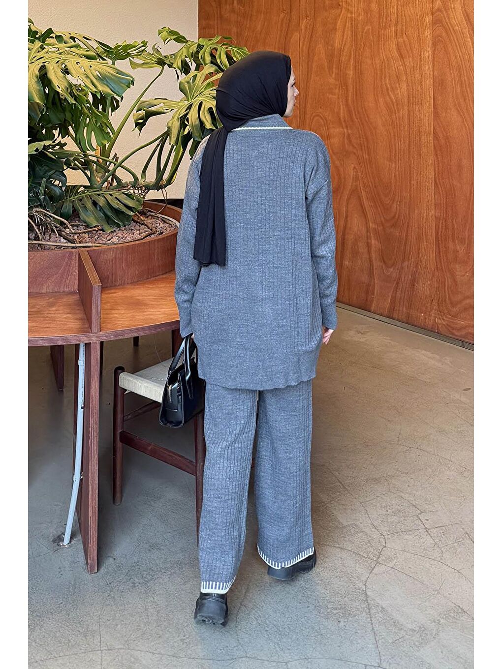 Kurdela Detaylı Triko Takım Gri-3