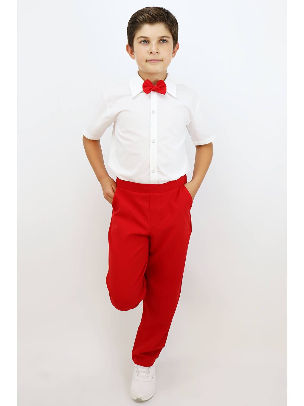 Beyaz Erkek Çocuk Santino Papyonlu Alt Üst Takım 23 Nisan 29 Ekim 10 Kasım 19 Mayıs Gösteri Kıyafeti-2
