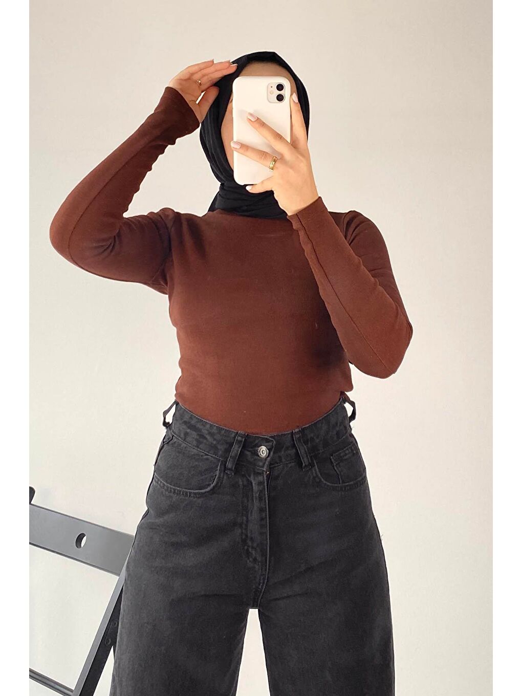 Balıkçı Yaka Fitilli Body Acı Kahverengi