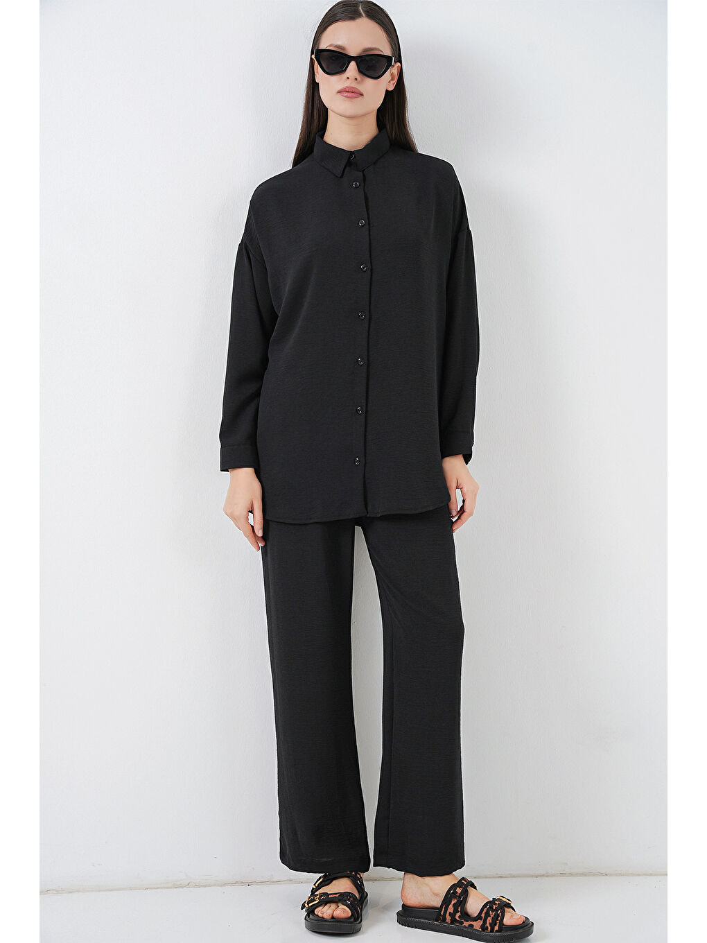 Kadın Gömlek Pantolon İkili Takım 30063 - Siyah