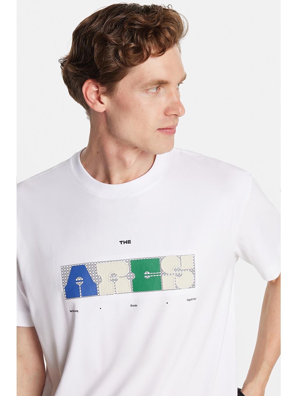 Relax Fit Rahat Kesim Pamuklu Ön Baskı Detaylı Bisiklet Yaka Beyaz Erkek Tişört-1