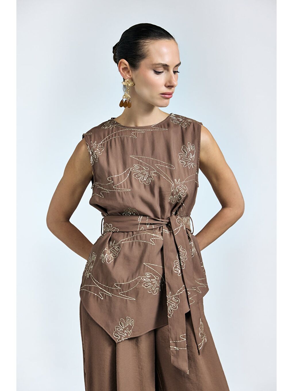 Kahverengi Dina Bluz - Kahve-4