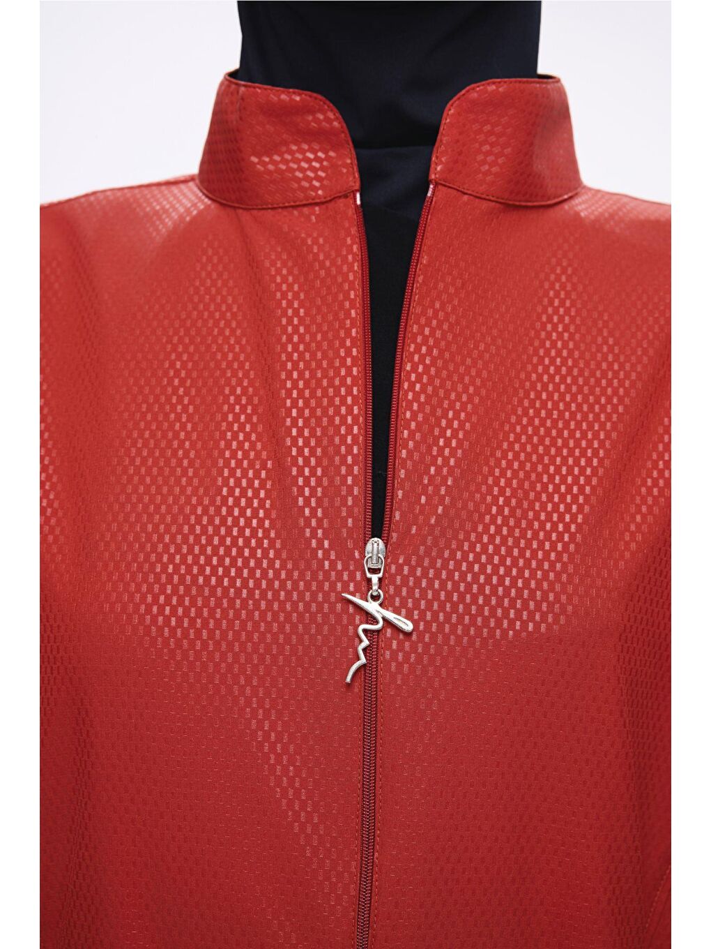 Kemer Toka Detaylı Dokulu Kumaş Kırmızı 5 Parça Tam Tesettür Mayo Takımı 5052-2