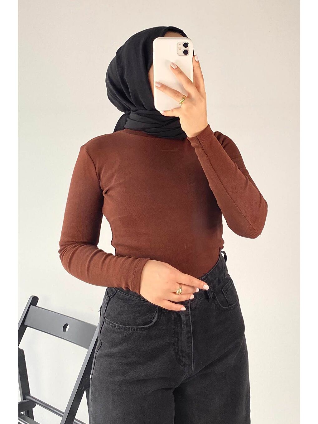 Balıkçı Yaka Fitilli Body Acı Kahverengi-1