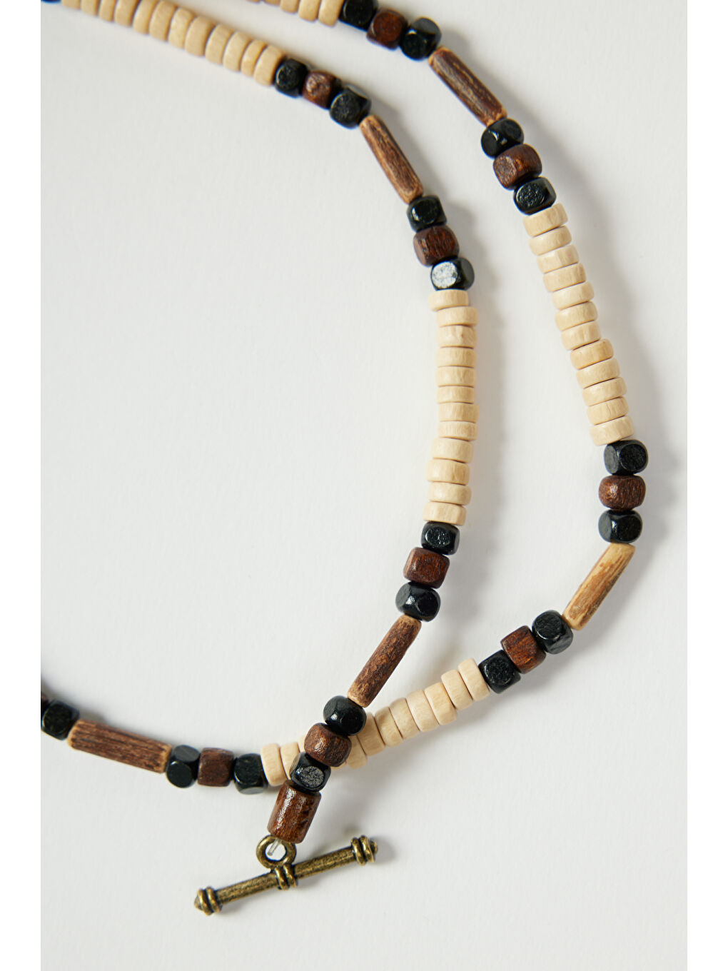 Erkek Siyah-Bej Desenli Ahşap Kolye-3