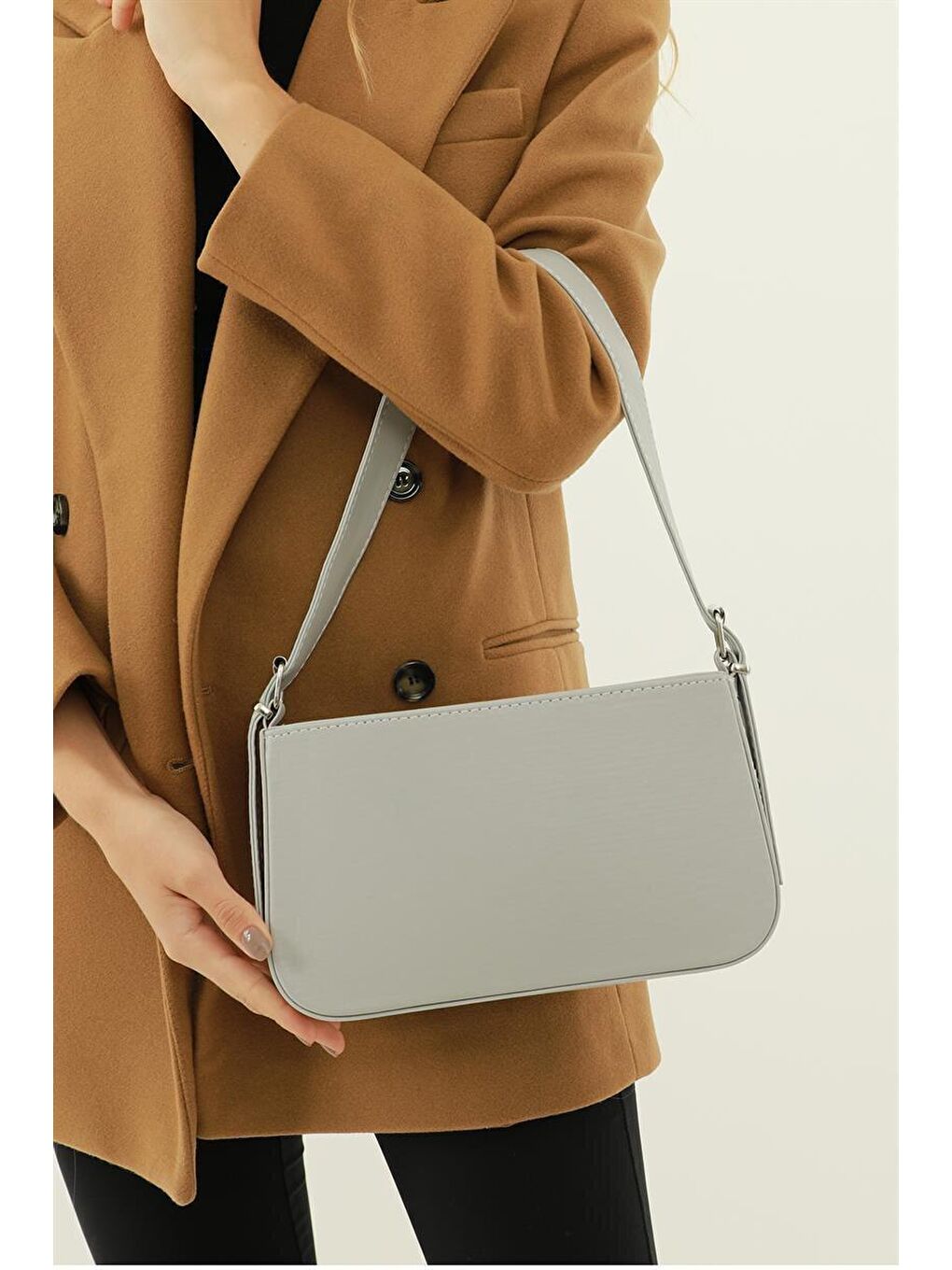 Jade Kemer Askılı  Baget  Kadın Çanta - Gri-4