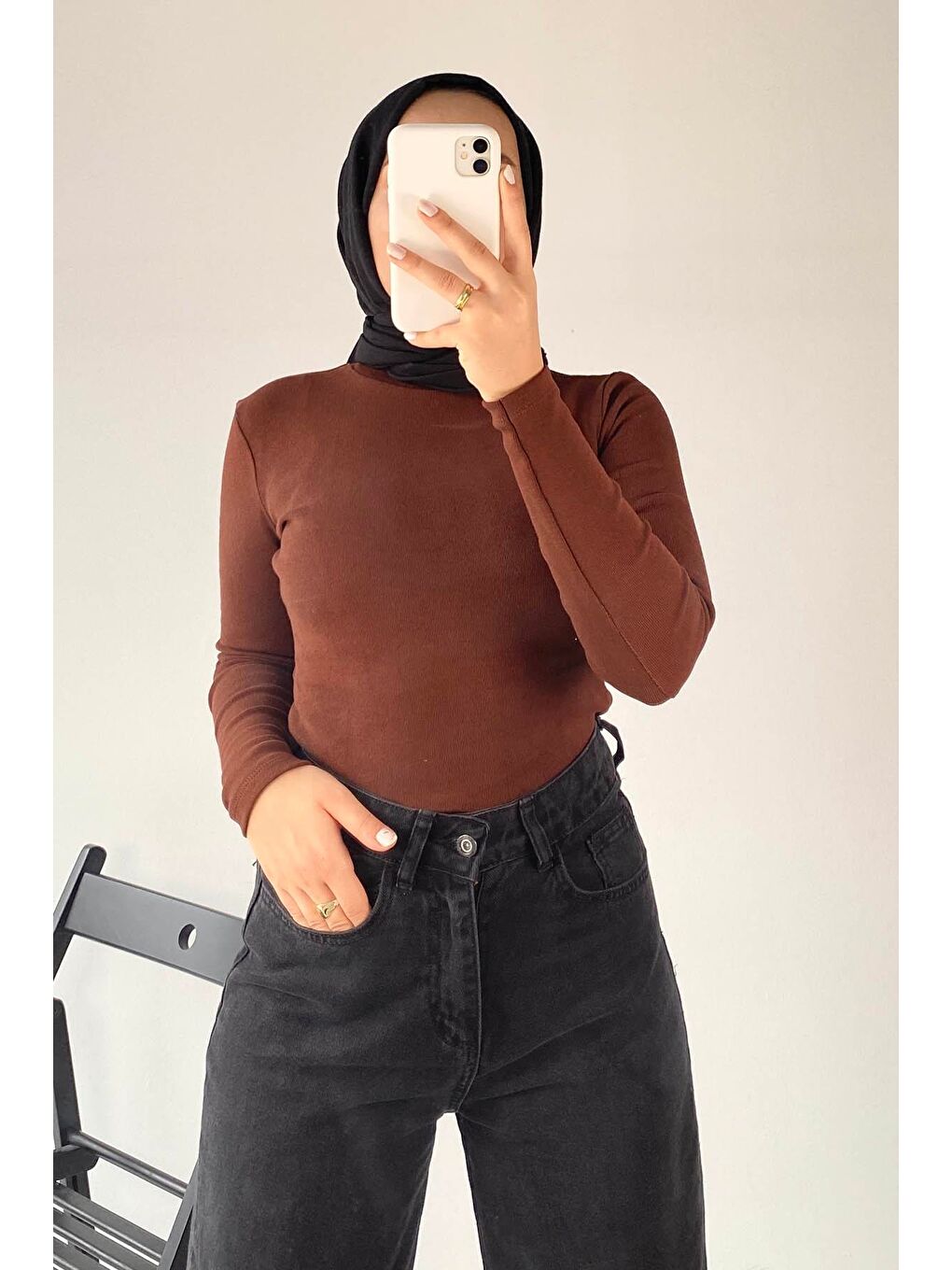 Balıkçı Yaka Fitilli Body Acı Kahverengi-2