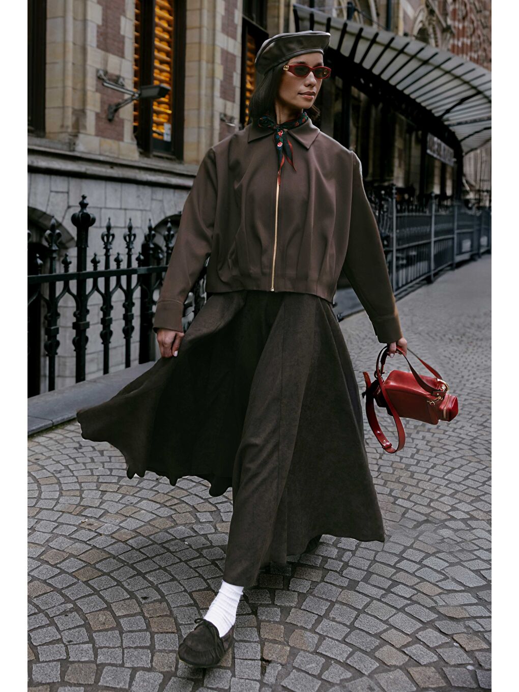 Kahverengi Volanlı Süet Etek Acı Kahve