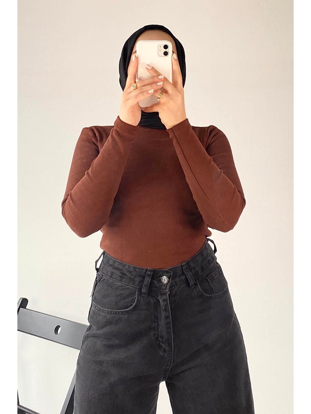 Balıkçı Yaka Fitilli Body Acı Kahverengi-3