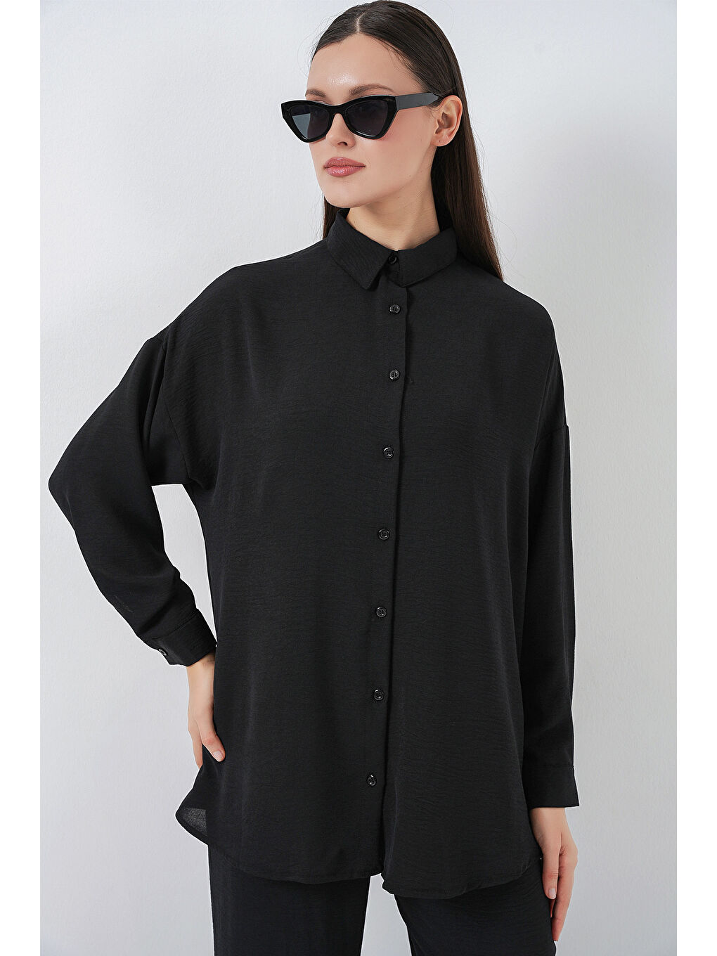 Kadın Gömlek Pantolon İkili Takım 30063 - Siyah-2