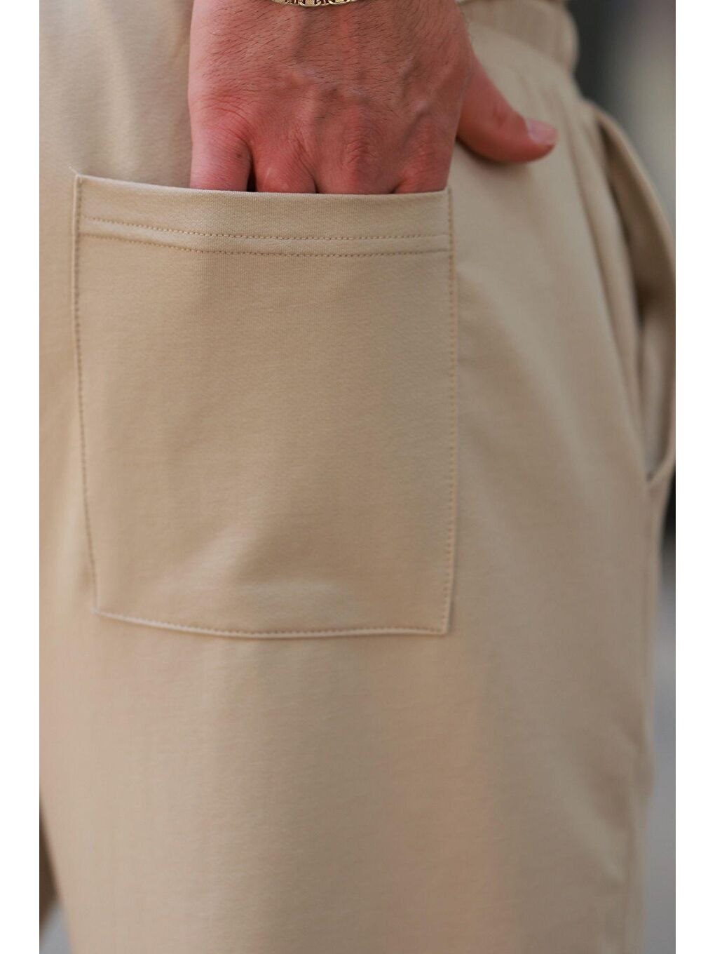 Bej Rahat Kesim Paçası Lastikli Erkek Eşofman Altı E6573-4