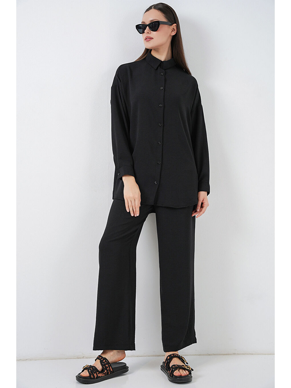 Kadın Gömlek Pantolon İkili Takım 30063 - Siyah-3