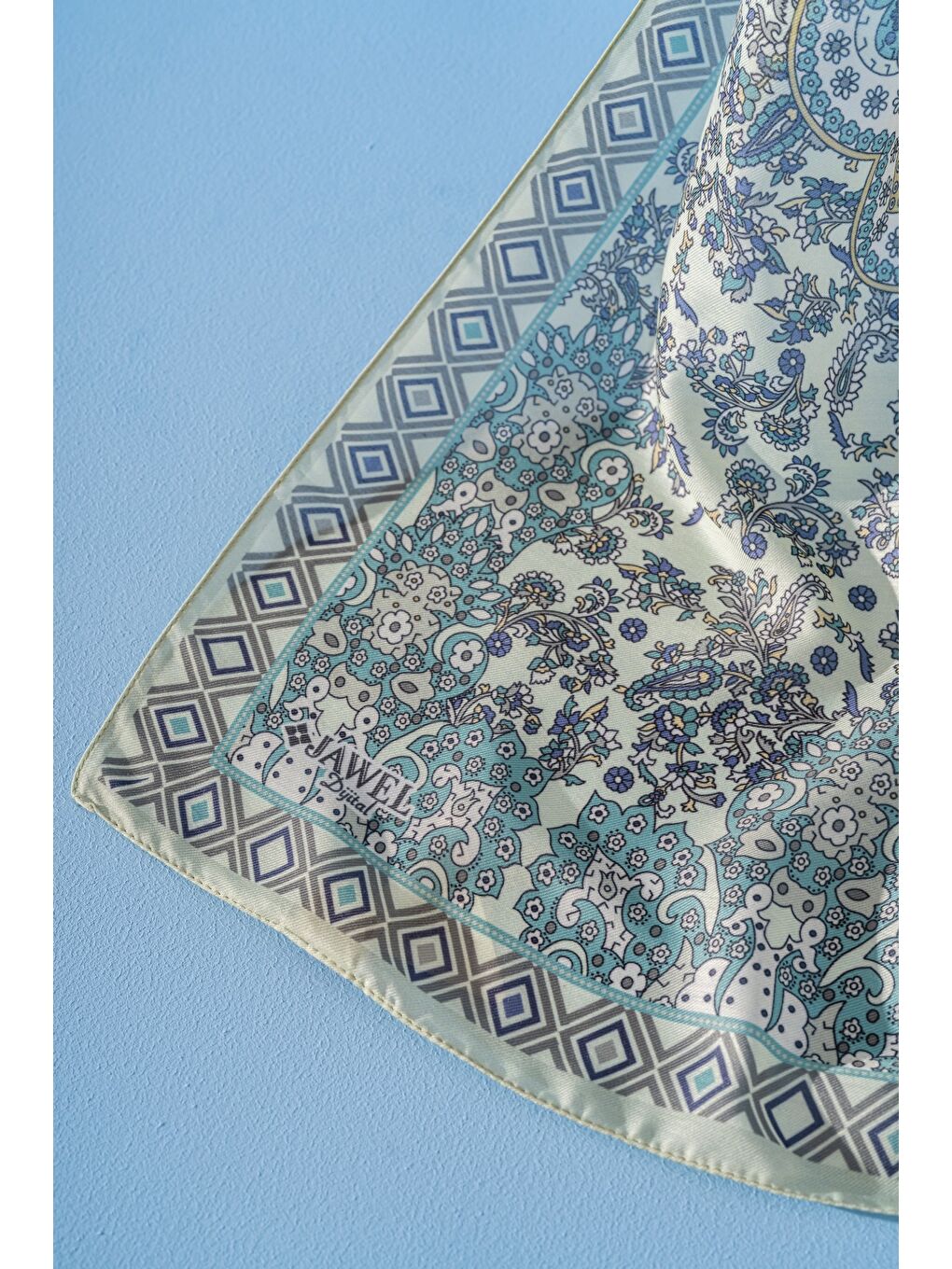 Turkuaz Kadın Etnik Desen Soft Alinda Şal-1