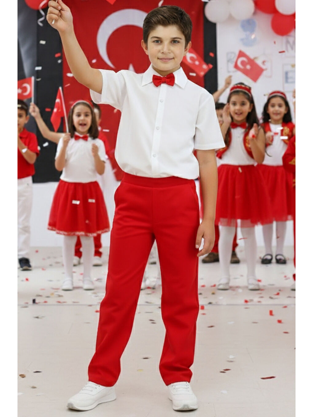 Beyaz Erkek Çocuk Santino Papyonlu Alt Üst Takım 23 Nisan 29 Ekim 10 Kasım 19 Mayıs Gösteri Kıyafeti-8