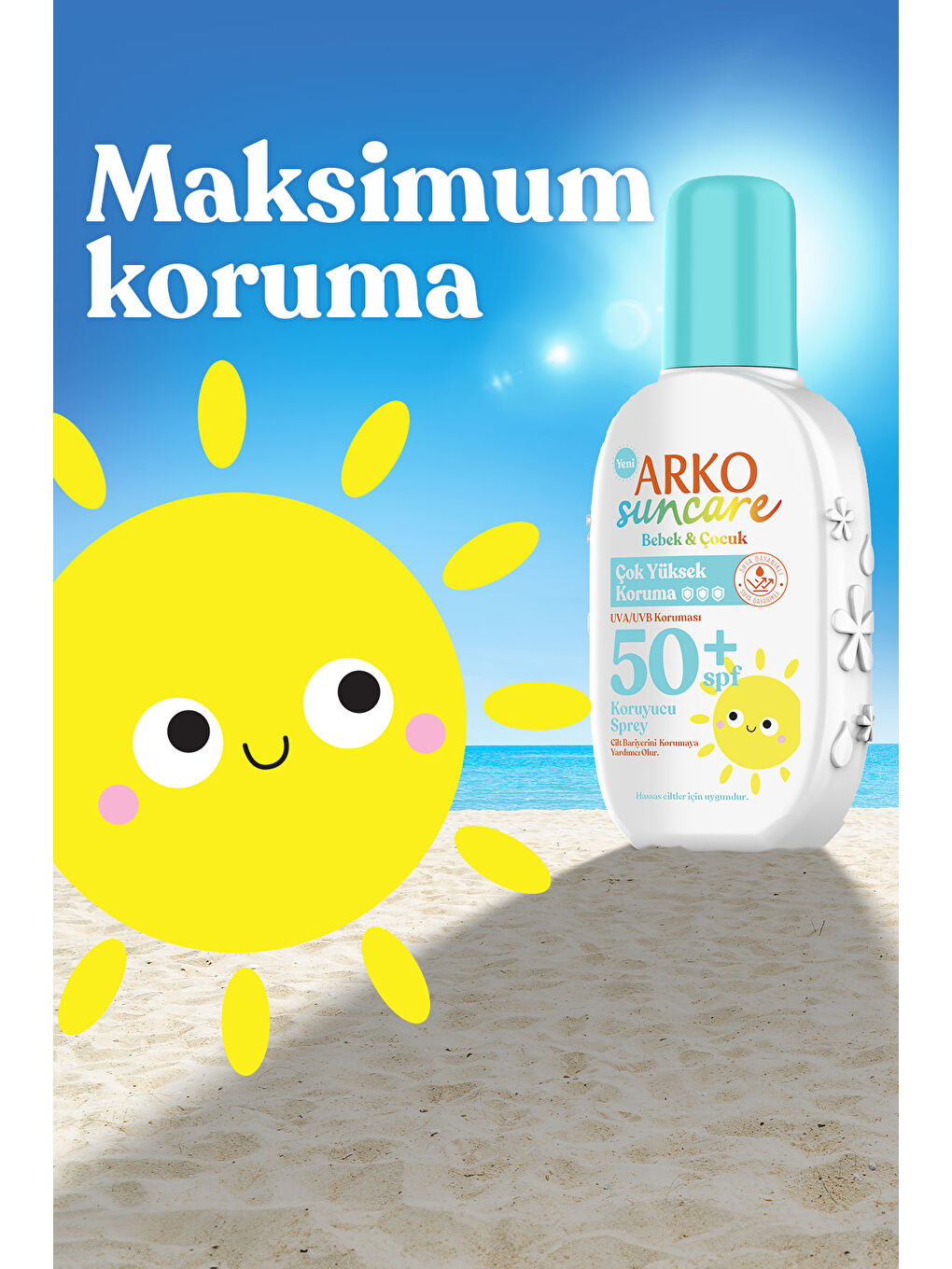 Arko Beyaz Spf50+ Çocuk Bebek Güneş Kremi 200 ml & Spf50+ Yüz Güneş Kremi 50 ml İkili Yaz Seti Çanta Hediyeli - 2