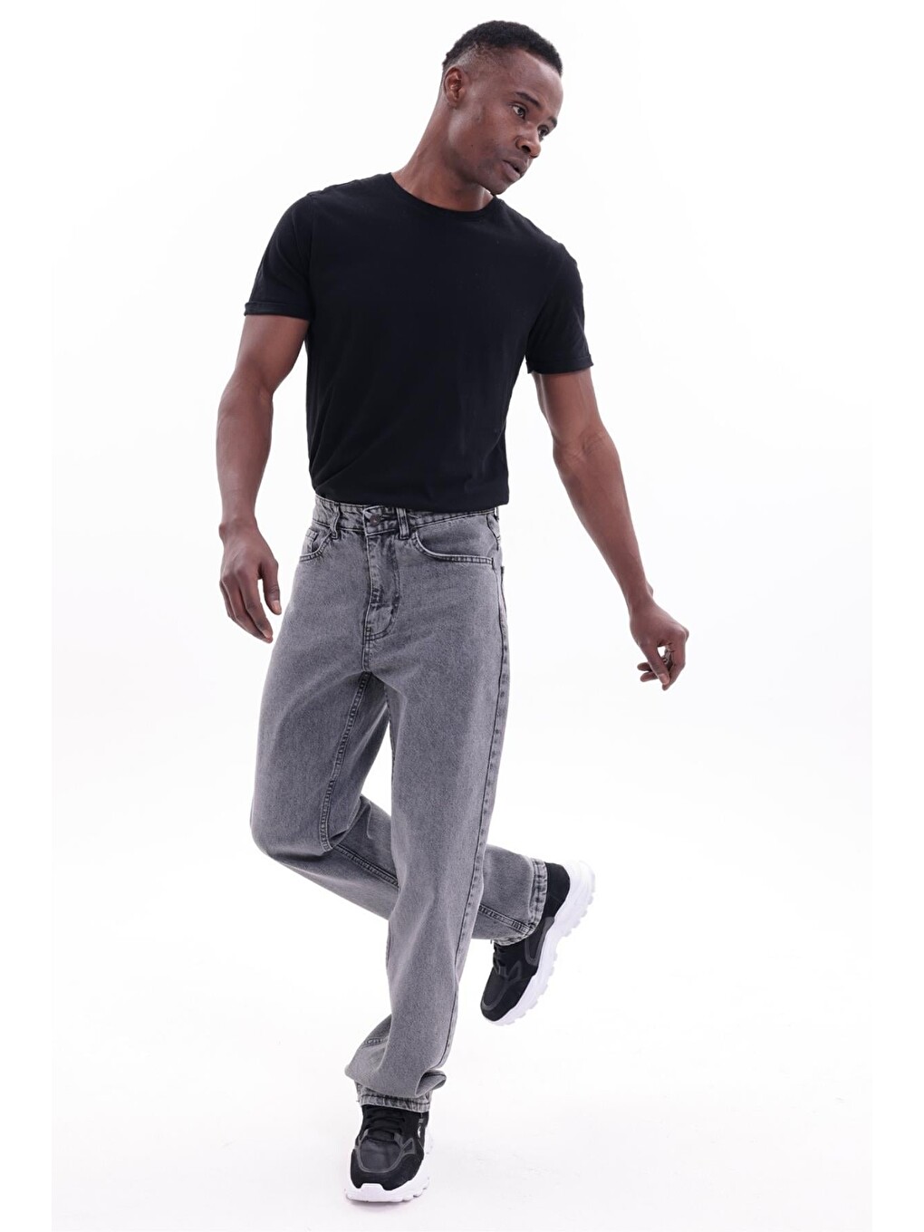 Gri Erkek Baggy Bol Kesim Jean Pantolon-2