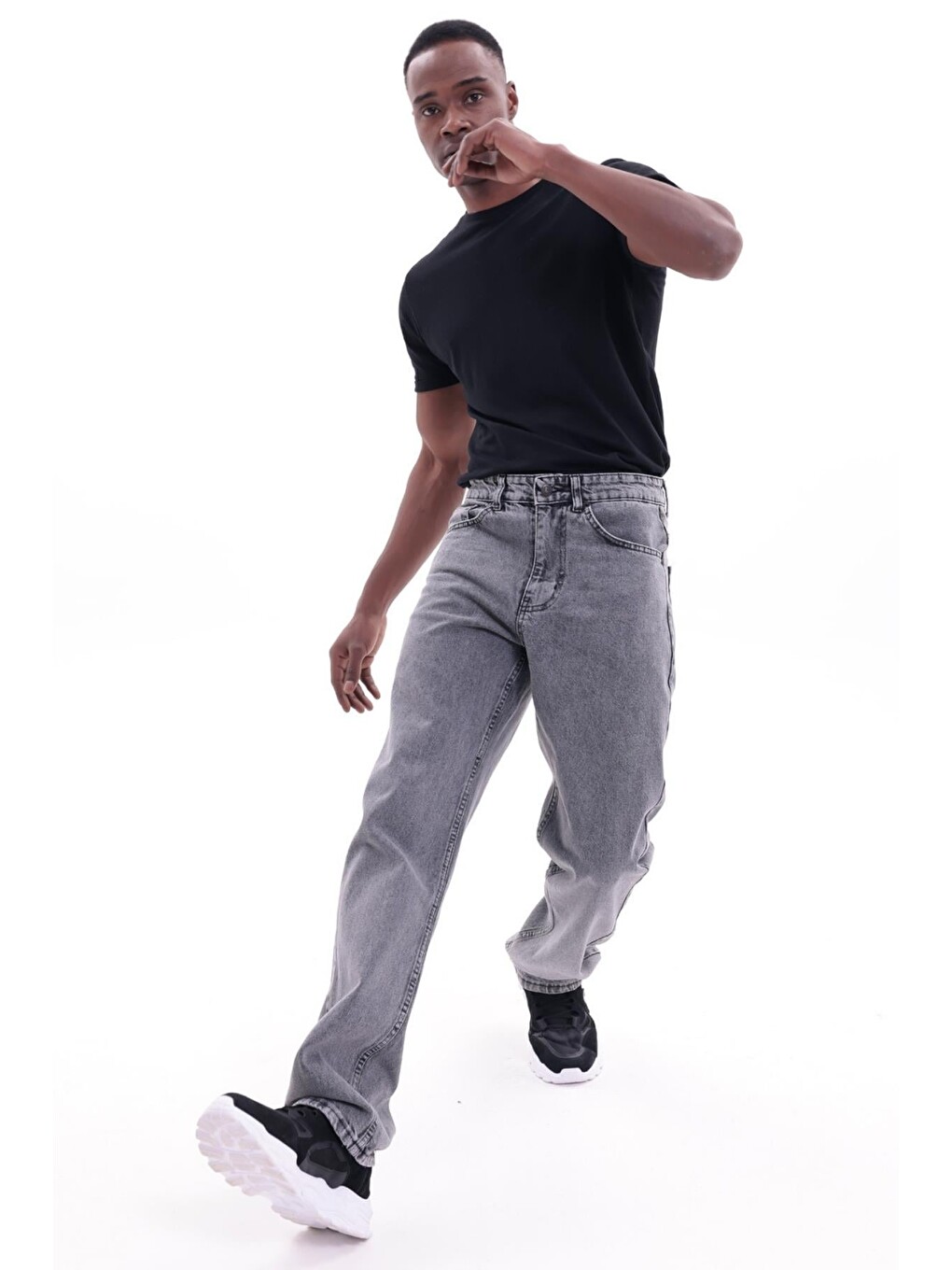 Gri Erkek Baggy Bol Kesim Jean Pantolon-4