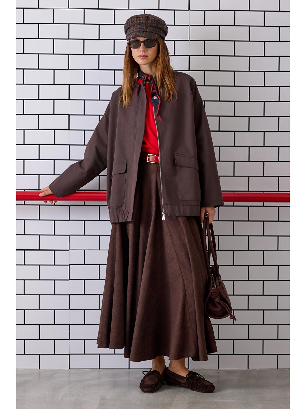 Kahverengi Volanlı Süet Etek Acı Kahve-2