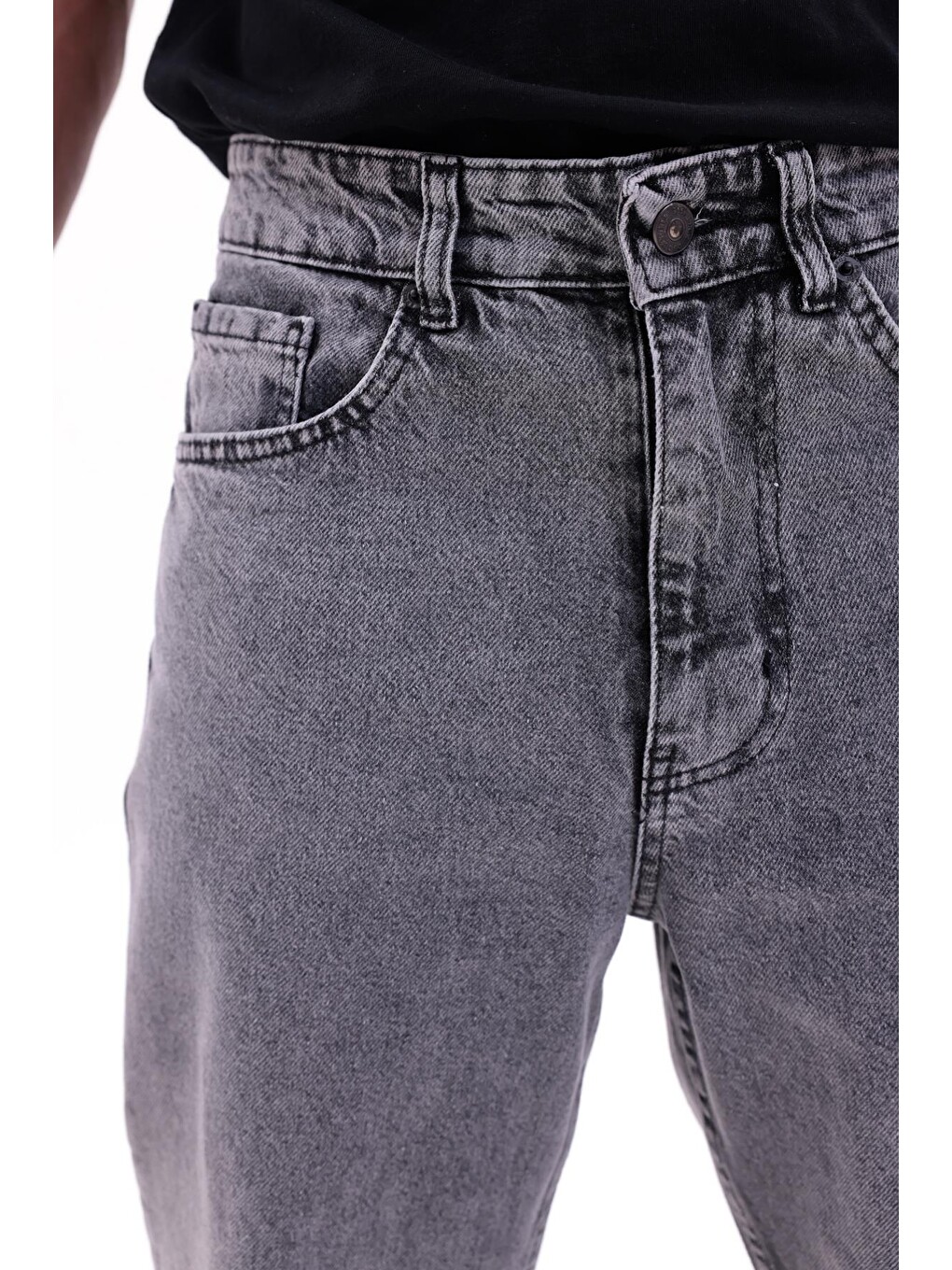 Gri Erkek Baggy Bol Kesim Jean Pantolon-5