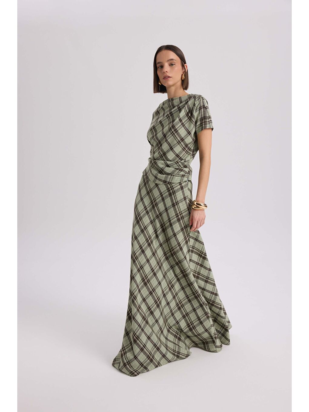 Petunya Ekoseli Yeşil Crop Etek Takım-2