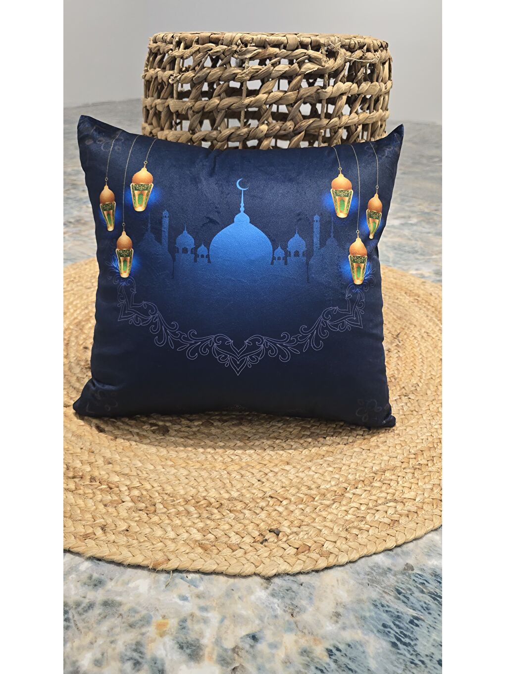 ASDIVA Mavi Ramazan Temalı Dekoratif Kırlent Kılıfı 43x43 cm