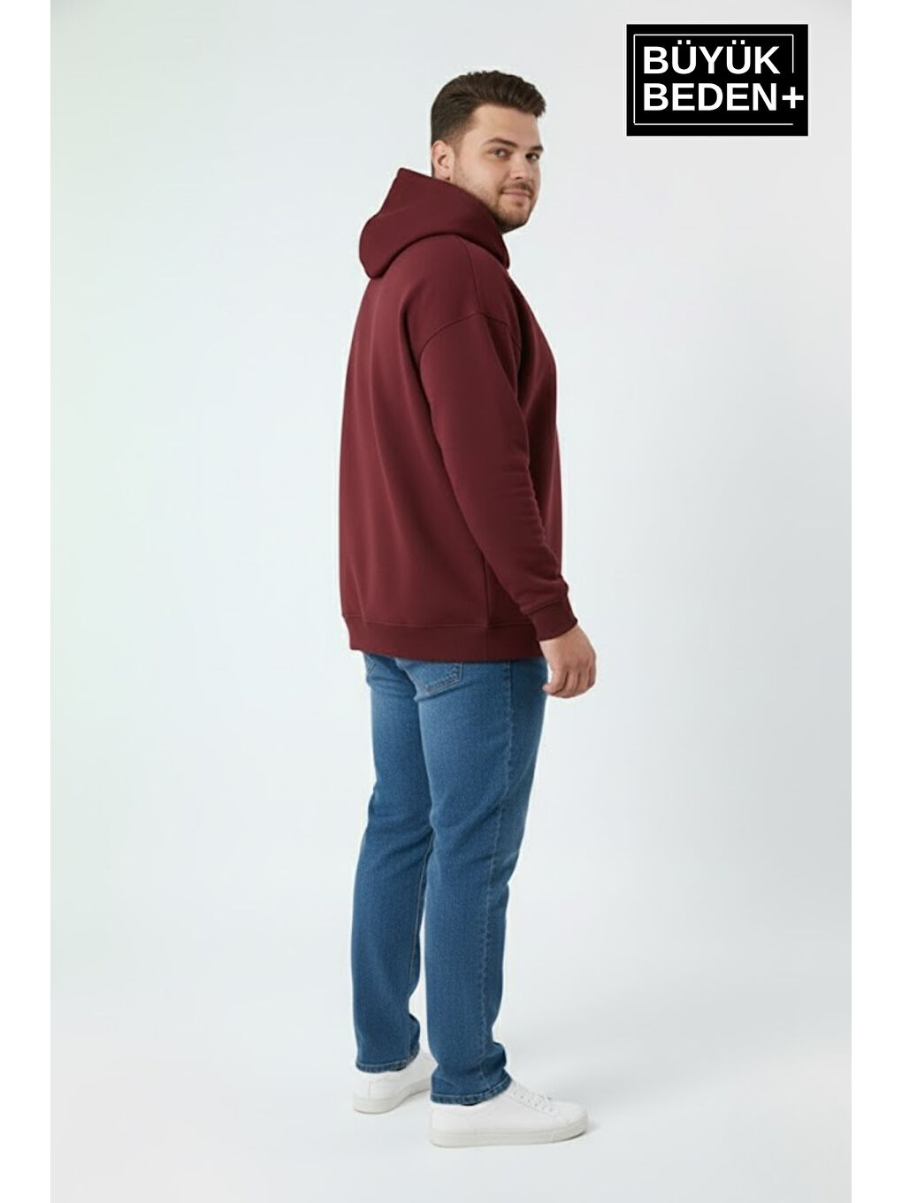 Bordo Erkek Büyük Beden California 1974 Baskılı Kapüşonlu Sweatshirt -Rahat Kalıp SPR26BSW965-1