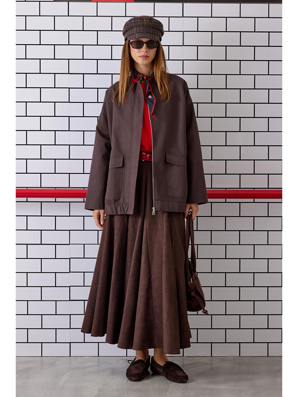 Kahverengi Volanlı Süet Etek Acı Kahve-3