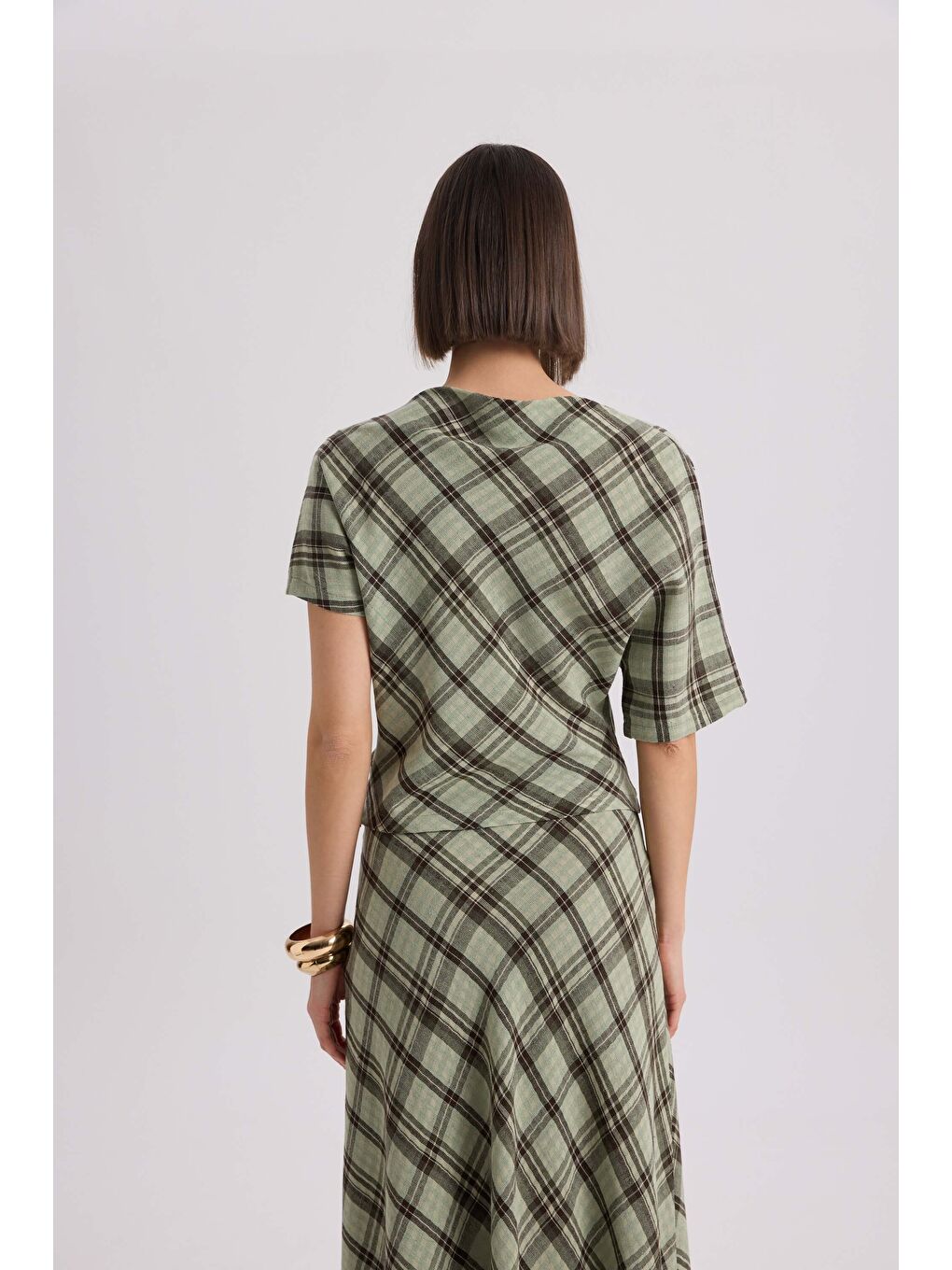 Petunya Ekoseli Yeşil Crop Etek Takım-3