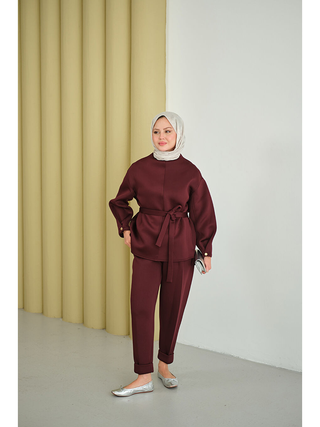 Kadın Bel Bağlamalı Takım Bordo-2