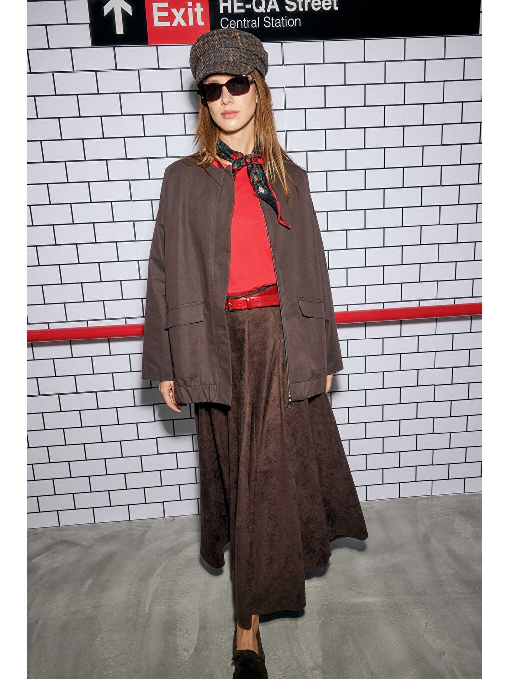 Kahverengi Volanlı Süet Etek Acı Kahve-4