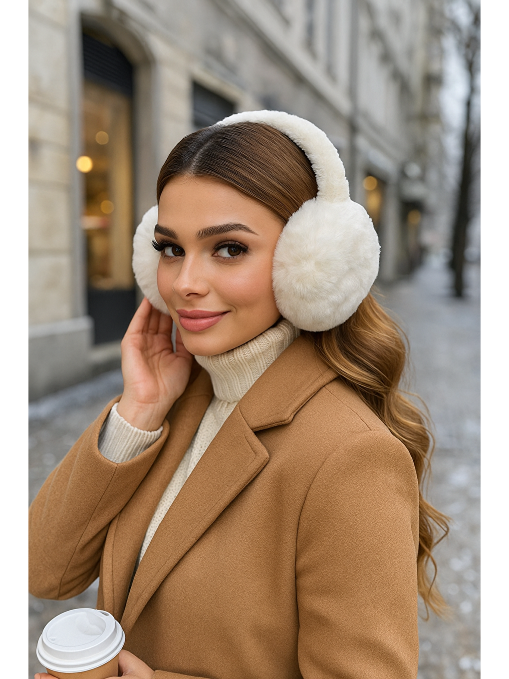 Pelüş Katlanabilir Ekru Tüylü Kulaklık Soğuğa Karşı Ekstra Koruma