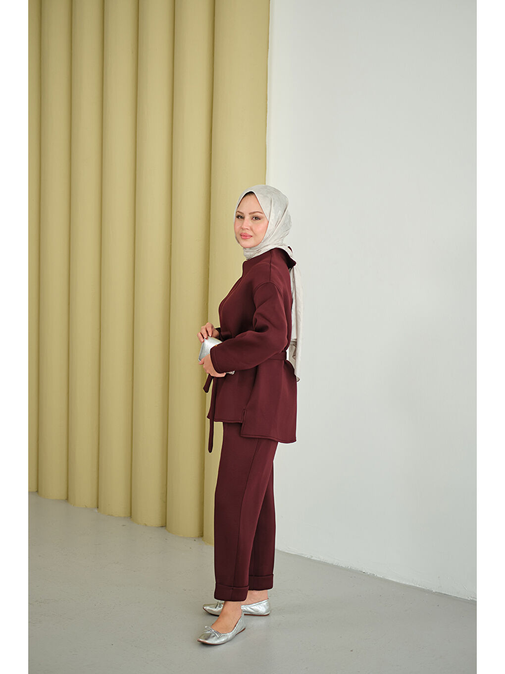 Kadın Bel Bağlamalı Takım Bordo-3