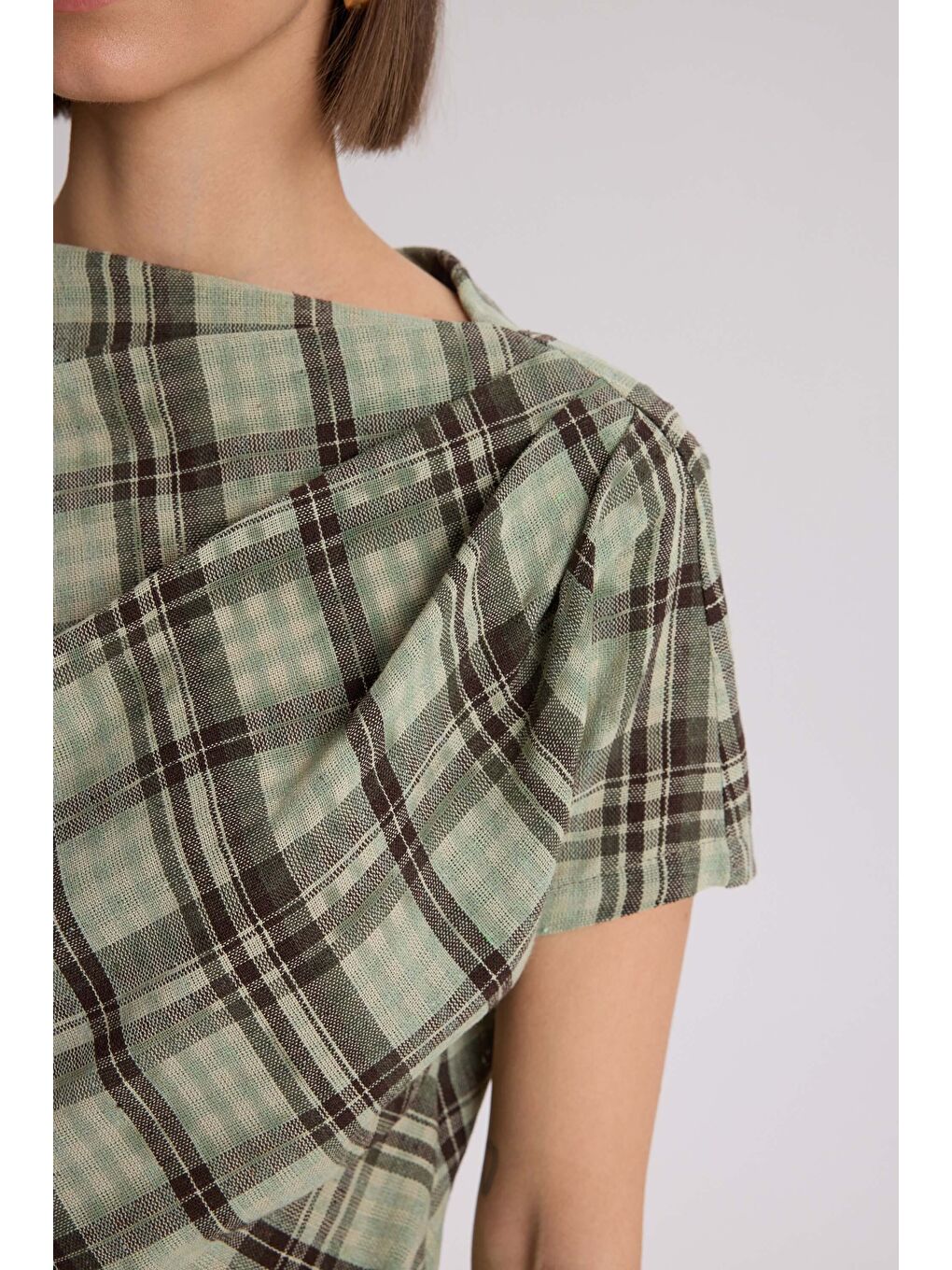 Petunya Ekoseli Yeşil Crop Etek Takım-6