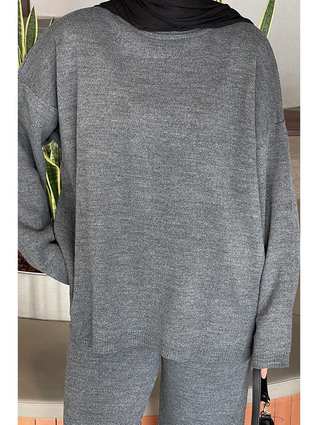 Düz İkili Triko Tesettür Takım Antrasit-2