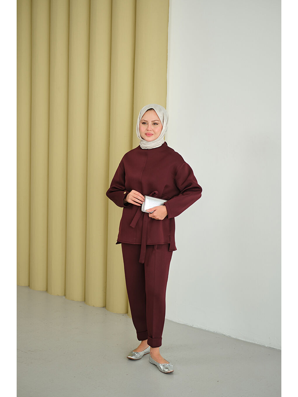 Kadın Bel Bağlamalı Takım Bordo-4