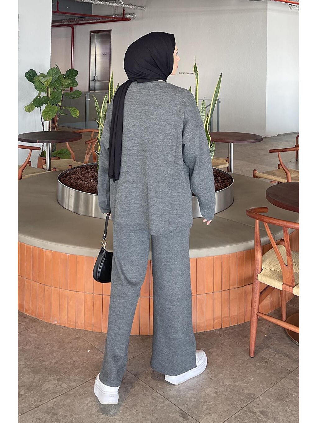 Düz İkili Triko Tesettür Takım Antrasit-3