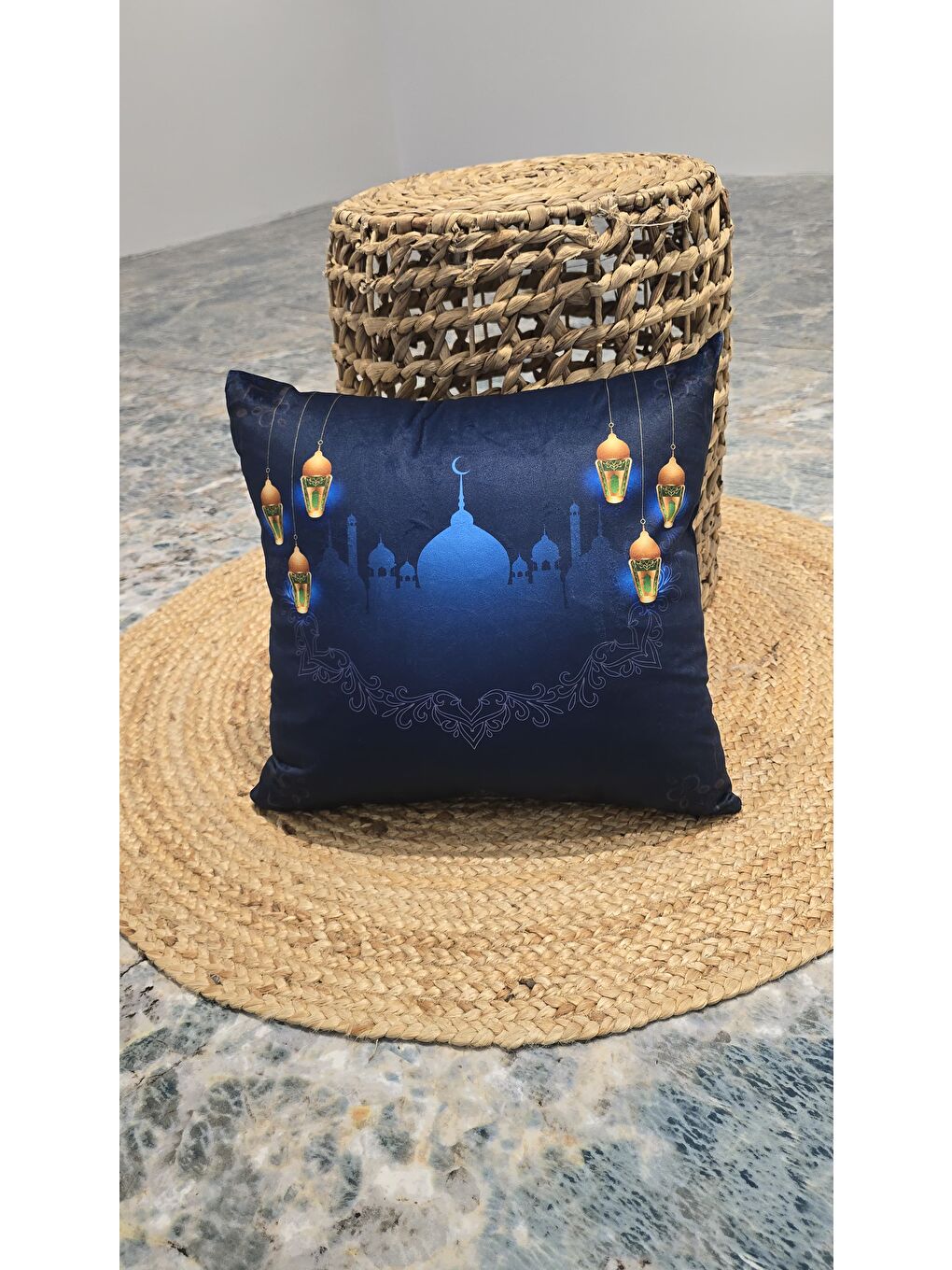 ASDIVA Mavi Ramazan Temalı Dekoratif Kırlent Kılıfı 43x43 cm - 3
