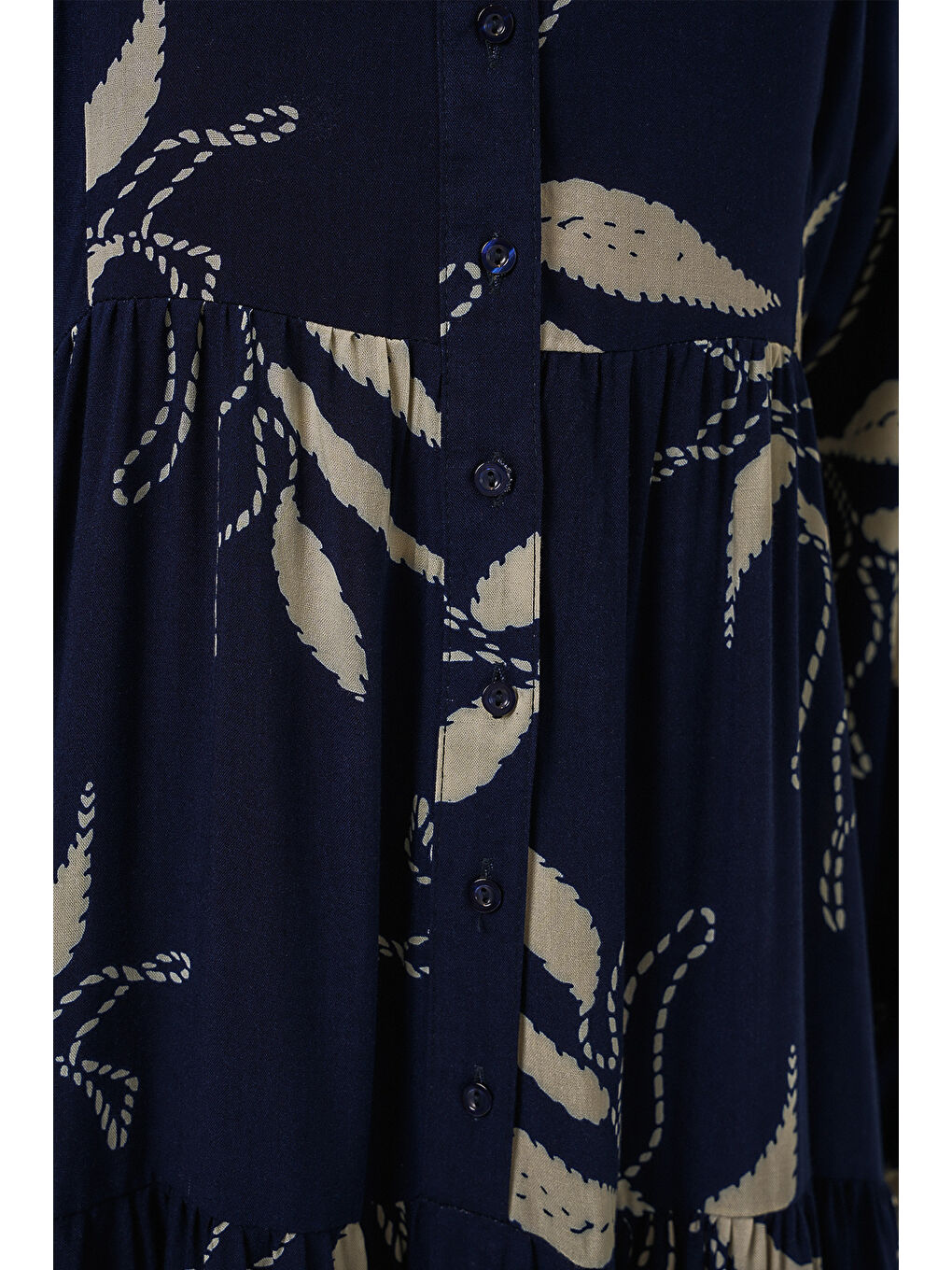 Kadın Desenli Uzun Tesettür Elbise 2585 - D.Lacivert-5