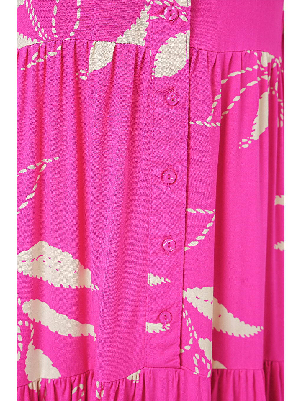 Kadın Desenli Uzun Tesettür Elbise 2585 - Y.Fuşya-4