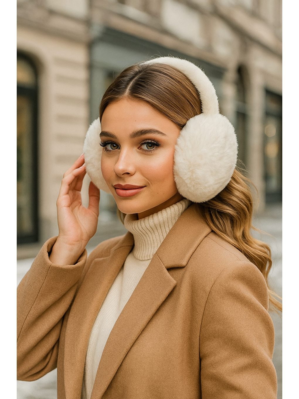 Pelüş Katlanabilir Ekru Tüylü Kulaklık Soğuğa Karşı Ekstra Koruma-1