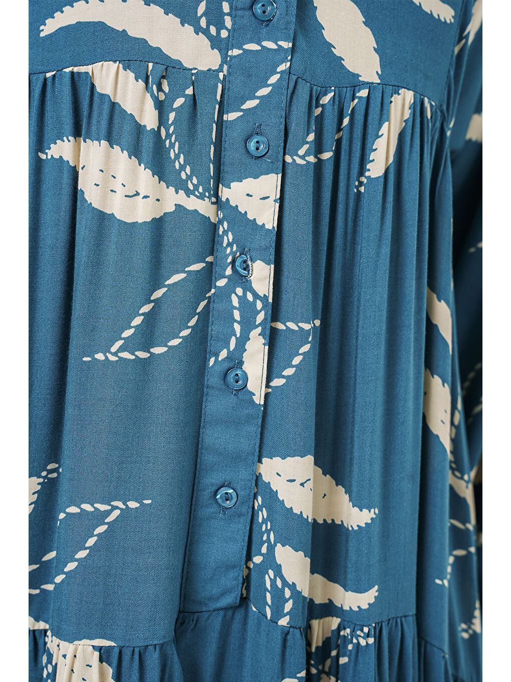 Kadın Desenli Uzun Tesettür Elbise 2585 - Petrol-5