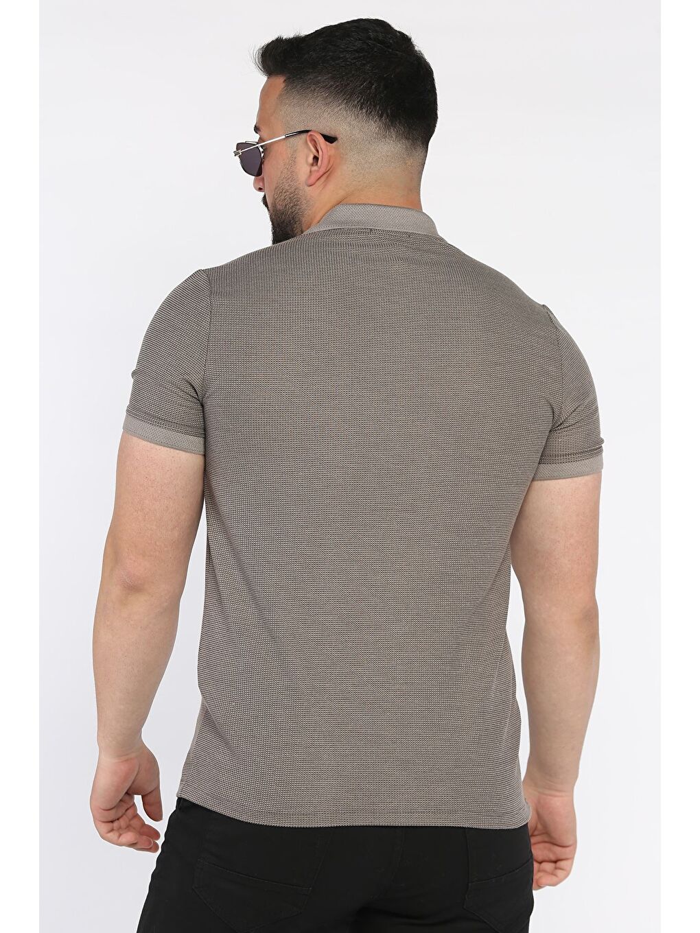 Bej Erkek Polo Yaka Yarım Düğmeli Tişört-2